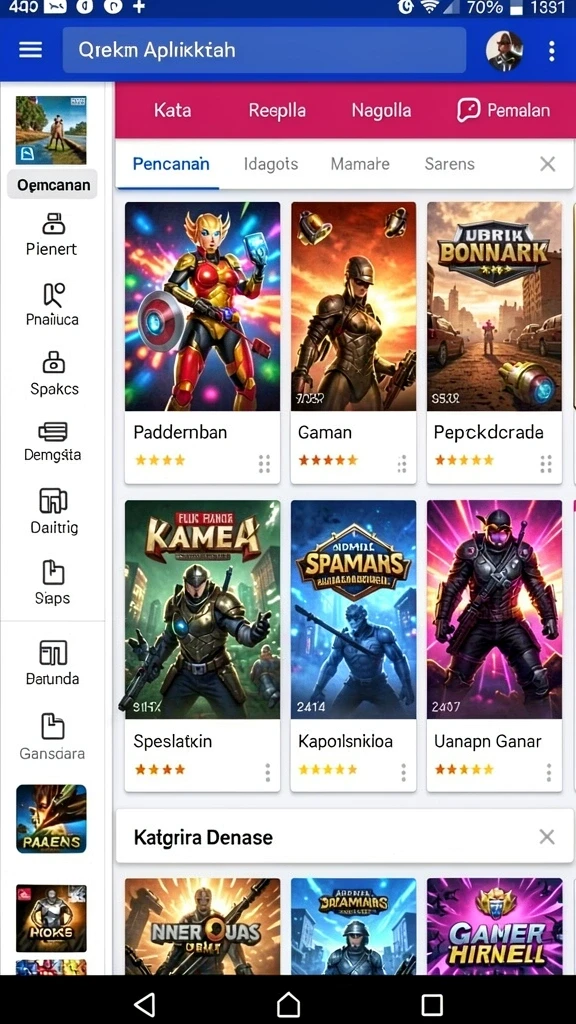 Menu permainan yang beragam dan mudah diakses.